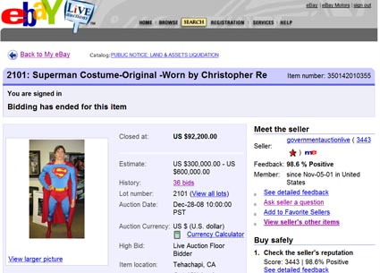 Lot # 406 : SUPERMAN FRANCHISE (1978-1987) - Superman's (Christopher Reeve)  Complete Costume