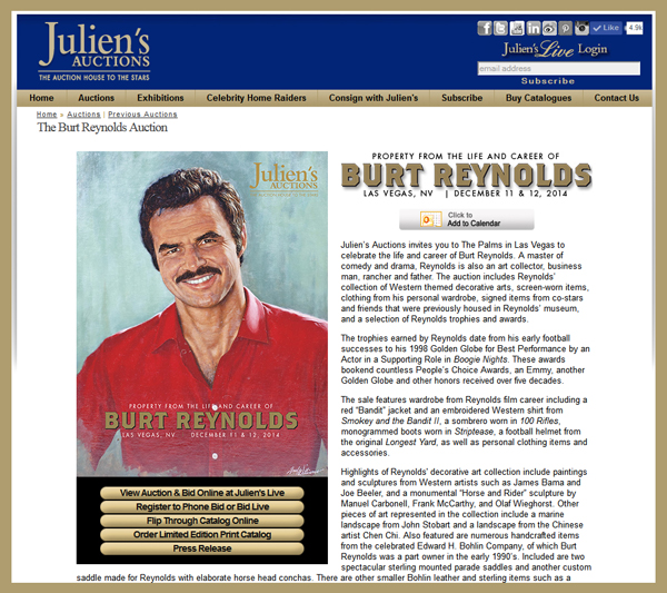 Juliens-Auctions-Icons-&-Idols-December-2014-Online-Catalog-Portal-Burt-Reynolds-Property-Hollywood-Props-Las-Vegas