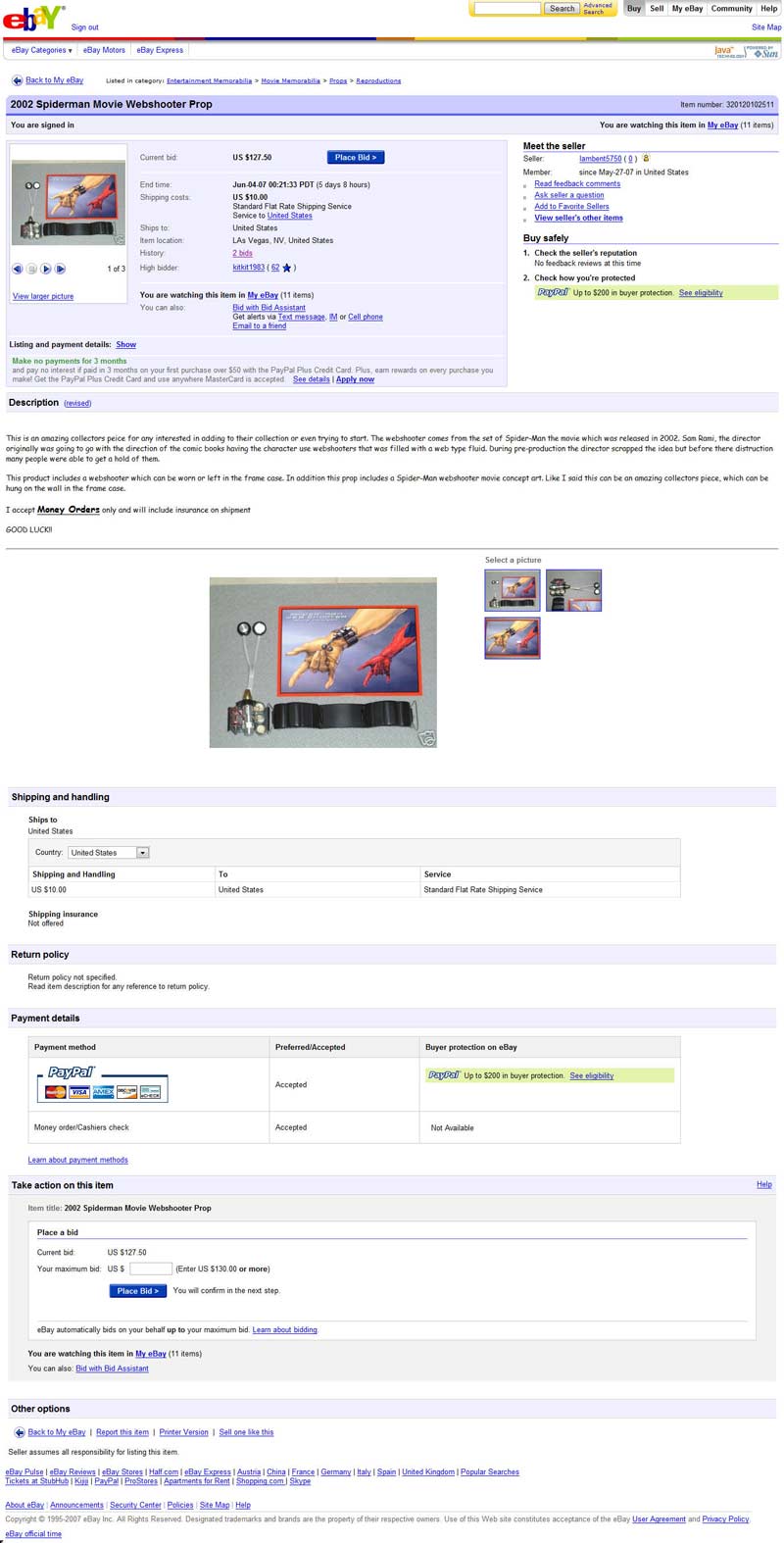 ebay auction spider man webshooters archive jpg