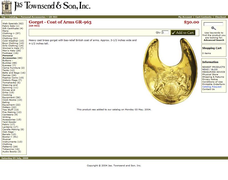 Full Product Archive: Gorget – Coat of Arms GR-963″