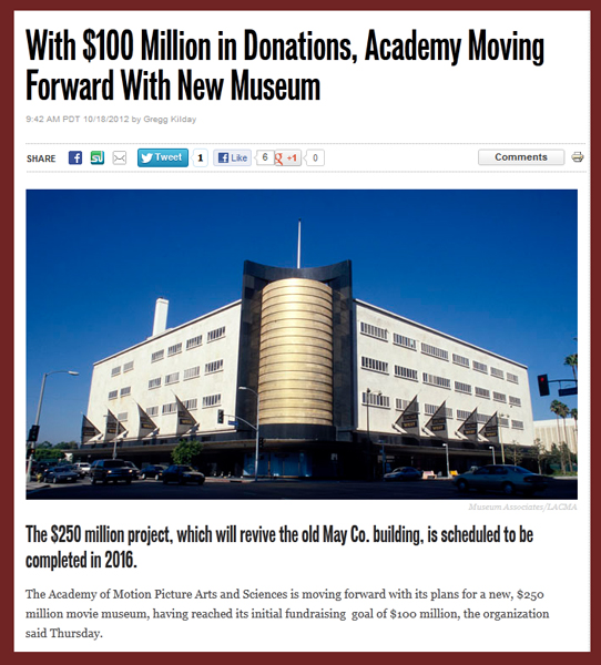 Hollywood Reporter Update with News on AMPAS Hollywood