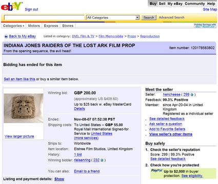 Elstree Props eBay Auction Raiders Casting Replica x425