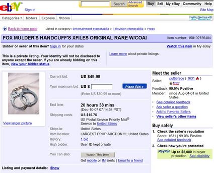X-Files Fox Mulder Handcuffs puttieface eBay Auction Cropped