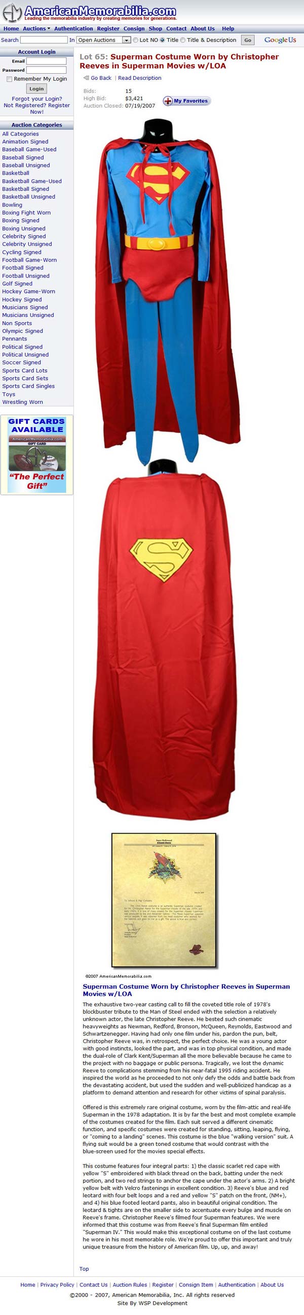 Original Superman Costume Auction House Reference Archive Part 3 ...