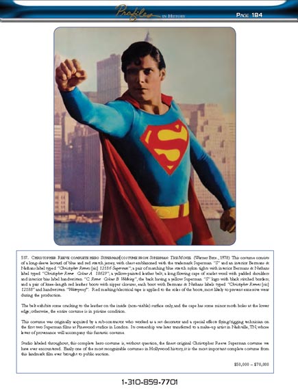 Profiles in History Hollywood Auction 27 Original Superman Costume Lot 537 x435