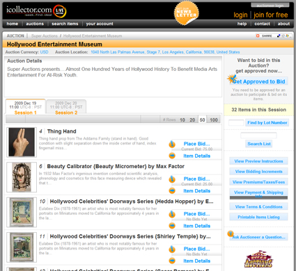 Hollywood-Entertainment-Museum-Super-Auctions-iCollector-Memorabilia-Session-1-Portal
