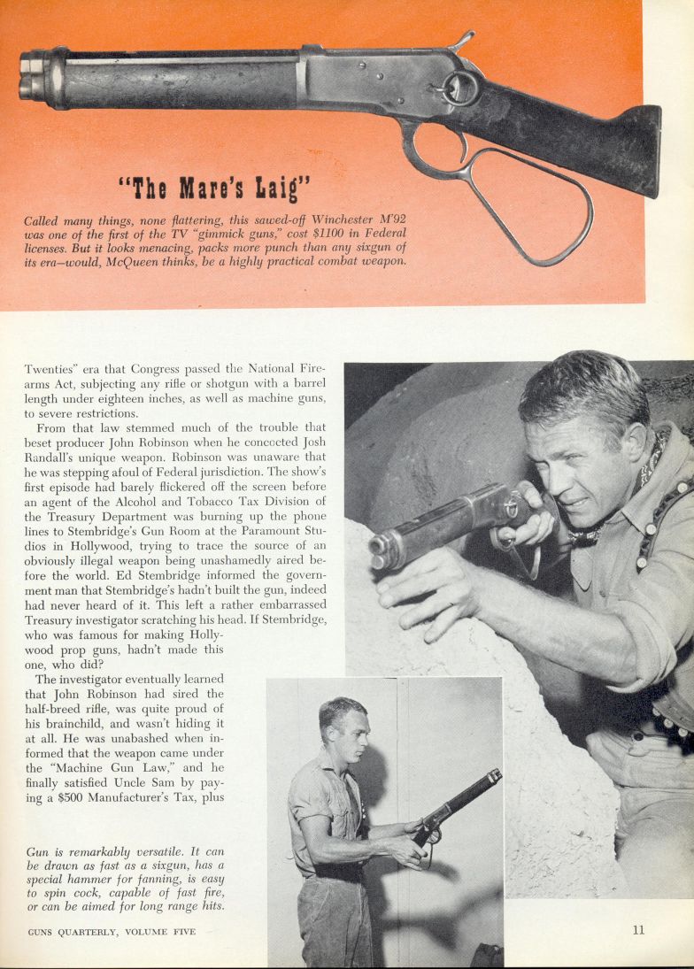 1961 Guns Quarterly Article on Steve McQueen's Prop Gun from “Wanted: Dead  or Alive”