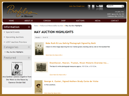 Profiles in History Offers Sneak Peak Preview of Movie Props Consigned to May 2010 Auction | Profiles in History Hollywood Auction 40 Preview Portal