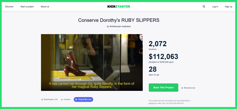 smithsonian-institution-kickstarter-dorothy-ruby-slippers-wizard-of-oz-preservation-fundraiser